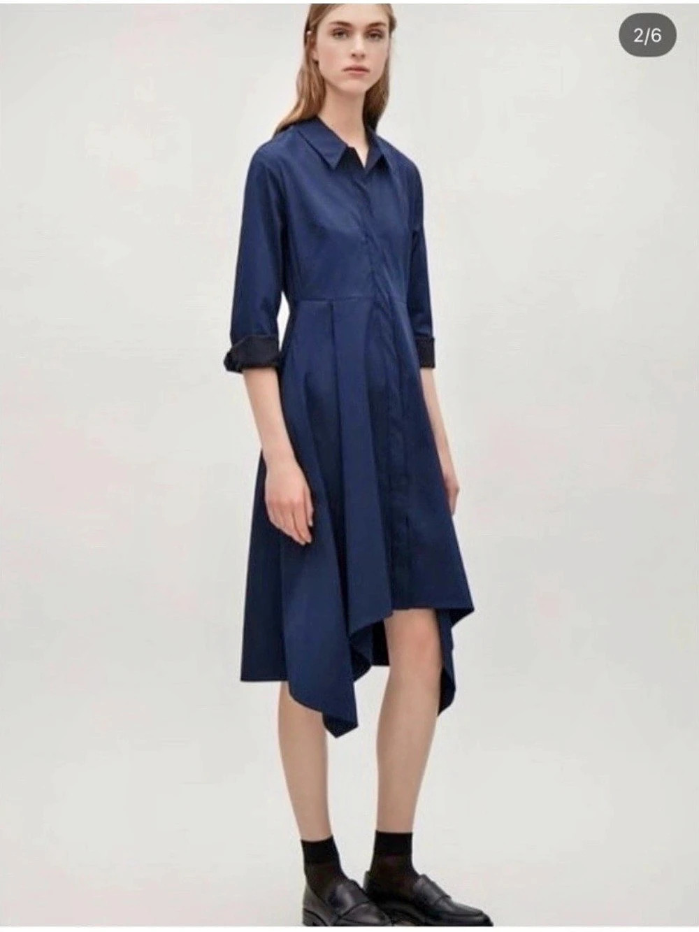 COS Asymmetric Hem Shirt Dress Women's Blue US 6 like new